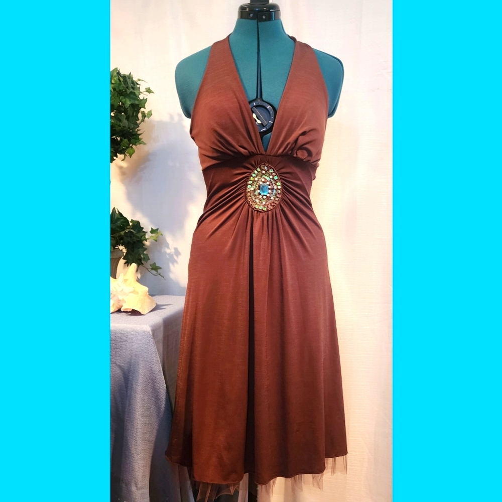 Elegant Brown Halter Dress